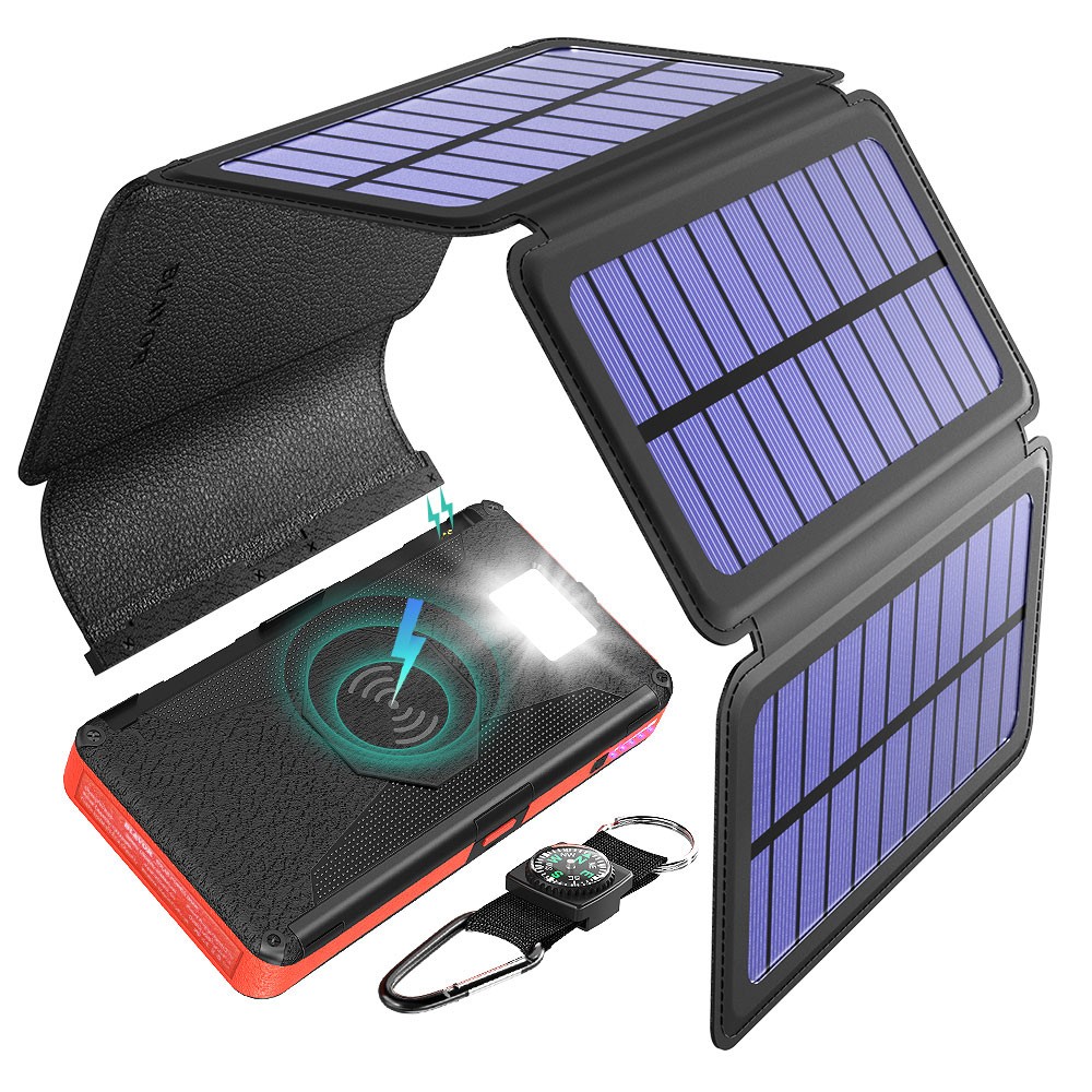 16000 mAh vodotesen solarni brezžični polnilnik s 5 solarnimi paneli